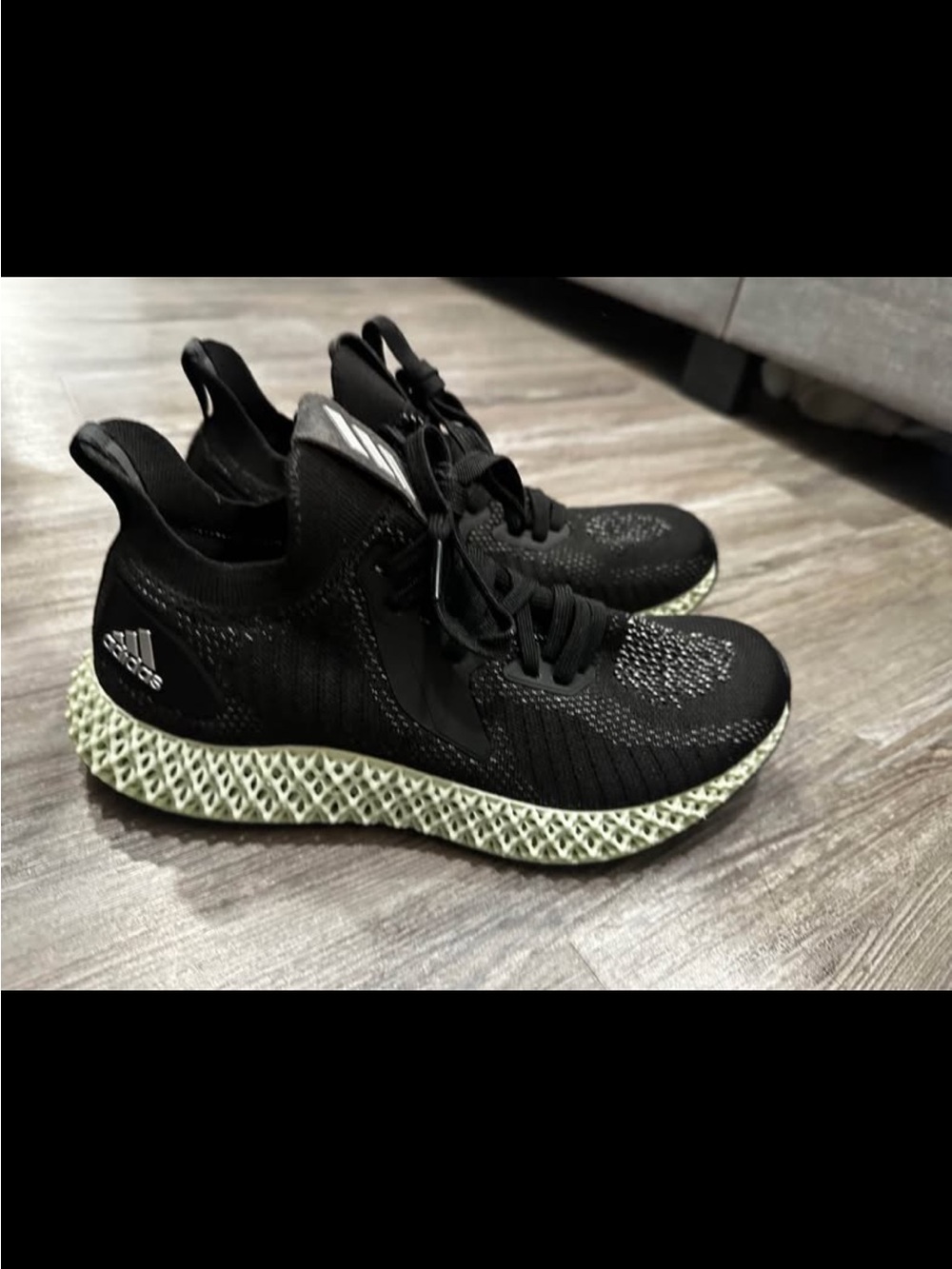 adidas Black Knit Sneakers with Light Green Lattice Midsole